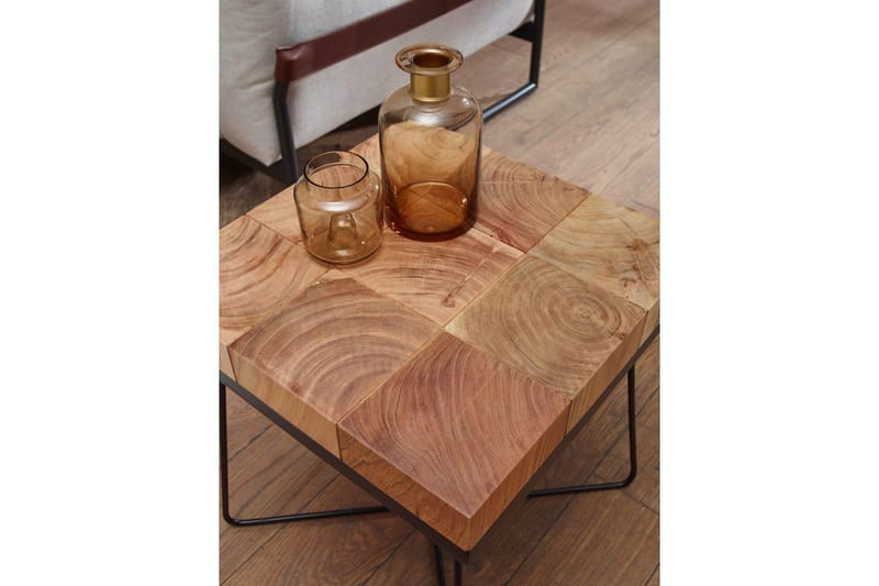 Sidebord Wohnling Massivt tre blokkstil pulverlakkert metallramme industriell - Møbler - Bord - Avlastningsbord & sidobord - Lampebord & sidebord