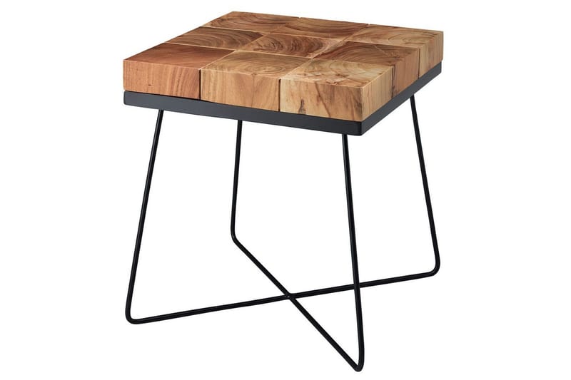 Sidebord Wohnling Massivt tre blokkstil pulverlakkert metallramme industriell