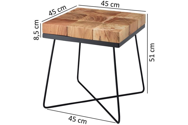 Sidebord Wohnling Massivt tre blokkstil pulverlakkert metallramme industriell - Møbler - Bord - Avlastningsbord & sidobord - Lampebord & sidebord