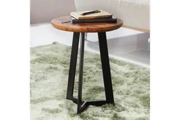 Sidebord Wohnling massivt tre svart metallramme rund 35 cm, industriell loftstil 45 cm - 45 cm - Møbler - Bord - Avlastningsbord & sidobord - Lampebord & sidebord