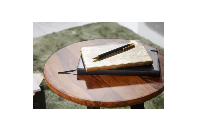 Sidebord Wohnling massivt tre svart metallramme rund 35 cm, industriell loftstil 45 cm - 45 cm - Møbler - Bord - Avlastningsbord & sidobord - Lampebord & sidebord