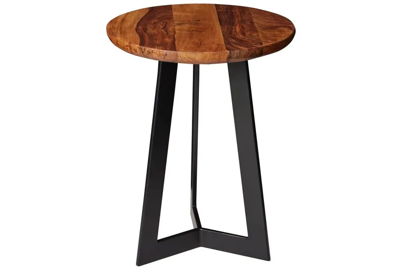 Sidebord Wohnling massivt tre svart metallramme rund 35 cm, industriell loftstil 45 cm, 45 cm