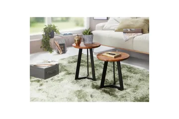 Sidebord Wohnling massivt tre svart metallramme rund 35 cm, industriell loftstil 45 cm - 45 cm - Møbler - Bord - Avlastningsbord & sidobord - Lampebord & sidebord