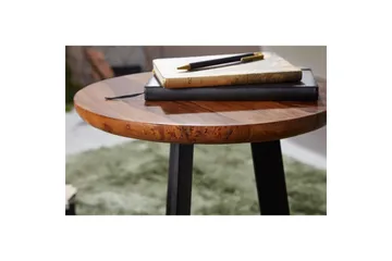 Sidebord Wohnling massivt tre svart metallramme rund 35 cm, industriell loftstil 45 cm - 45 cm - Møbler - Bord - Avlastningsbord & sidobord - Lampebord & sidebord