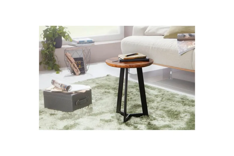 Sidebord Wohnling massivt tre svart metallramme rund 35 cm, industriell loftstil 45 cm - 45 cm - Møbler - Bord - Avlastningsbord & sidobord - Lampebord & sidebord