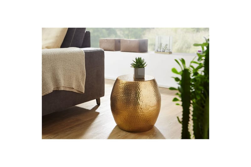 Sidebord Wohnling rund 30 cm, 42 cm høyde, aluminium hammerutseende, orientalsk stil Gull - Gull - Møbler - Bord - Avlastningsbord & sidobord - Lampebord & sidebord