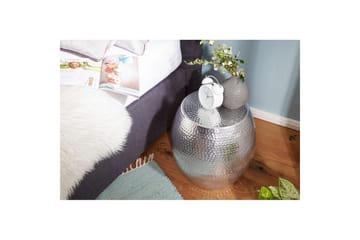 Sidebord Wohnling rund 30 cm, 42 cm høyde, aluminium hammerutseende, orientalsk stil Sølv - Sølv - Møbler - Bord - Avlastningsbord & sidobord - Brettbord og småbord