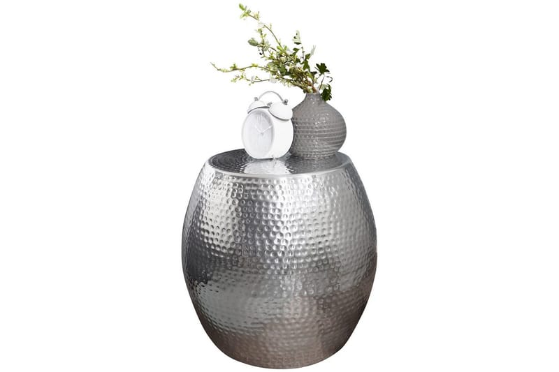 Sidebord Wohnling rund 30 cm, 42 cm høyde, aluminium hammerutseende, orientalsk stil Sølv - Sølv - Møbler - Bord - Avlastningsbord & sidobord - Lampebord & sidebord