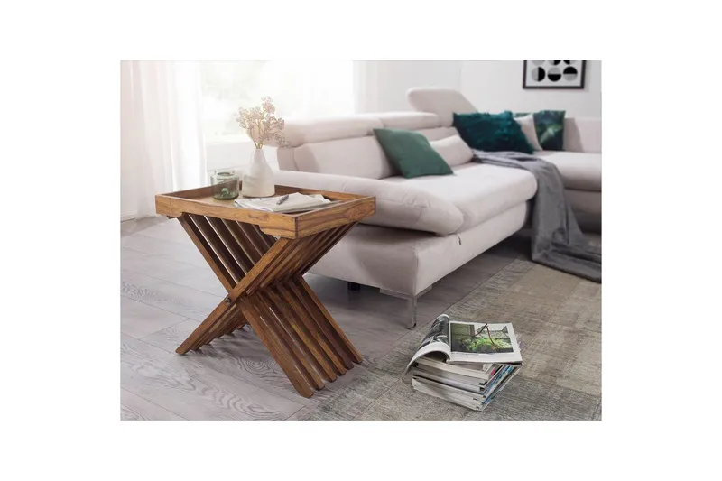 Sidebord Wohnling Rustikk heltre sammenleggbart kryssbensdesign landlig stil - Møbler - Bord - Avlastningsbord & sidobord - Brettbord og småbord