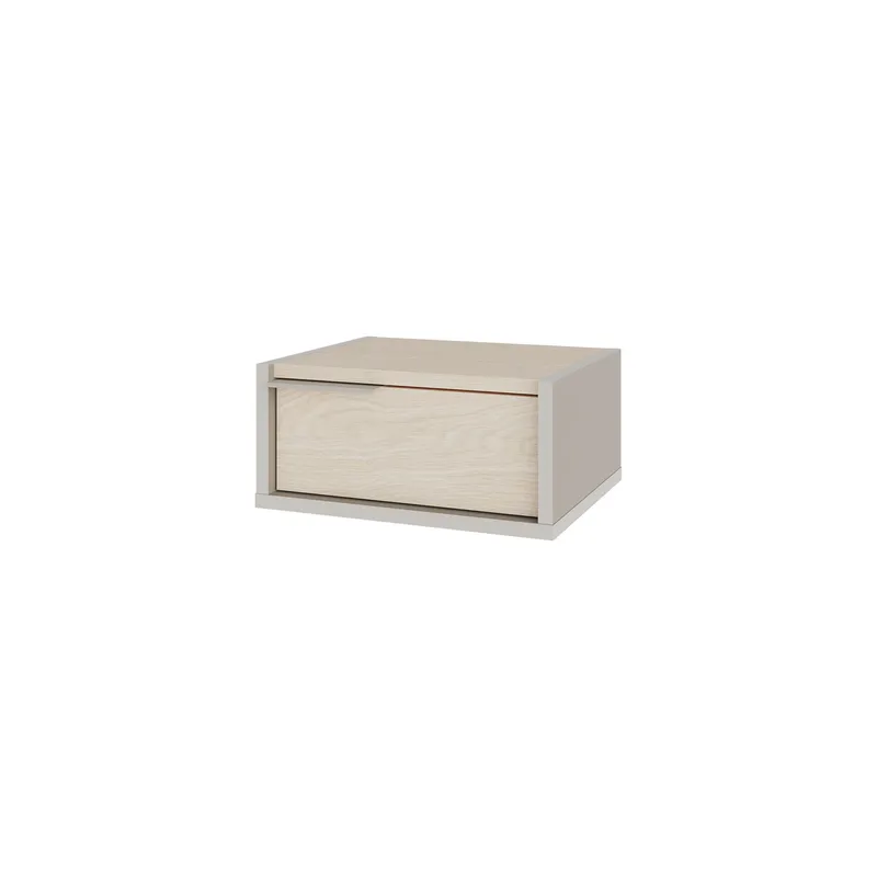Silena Veggmontert Nattbord 40 cm med Tre- og Eikeutseende, Oppbevaring med Skuff, Beige