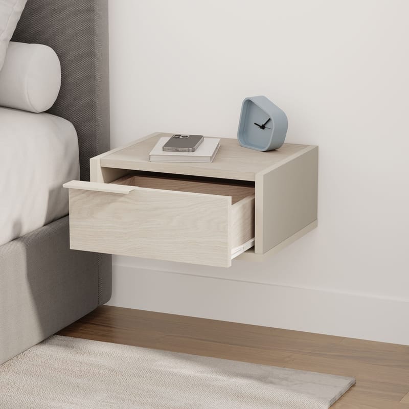 Silena Veggmontert Nattbord 40 cm med Tre- og Eikeutseende, Oppbevaring med Skuff - Beige - Møbler - Bord - Avlastningsbord & sidobord - Sengebord & nattbord