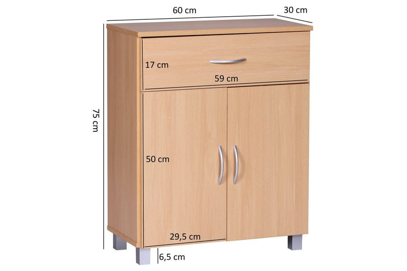Skjenk Wohnling Foliert sponplate 60 x 75 cm 2 dører 1 skuff Moderne stil - Møbler - Bord - Avlastningsbord & sidobord - Konsollbord & gangbord