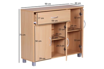 Skjenk Wohnling foliert sponplate 90x75 cm, 3 dører 1 skuff, moderne stil Bøk - Bøk - Møbler - Bord - Avlastningsbord & sidobord - Konsollbord & gangbord
