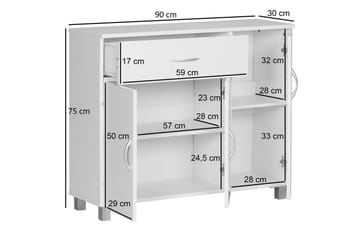 Skjenk Wohnling foliert sponplate 90x75 cm, 3 dører 1 skuff, moderne stil Hvit - Hvit - Møbler - Bord - Avlastningsbord & sidobord - Konsollbord & gangbord