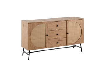 Skjenk Wohnling Foliert sponplate eikelook halvsirkel Rattanflett-utseende 2 dører 3 skuffer Moderne - Møbler - Bord - Avlastningsbord & sidobord - Konsollbord & gangbord