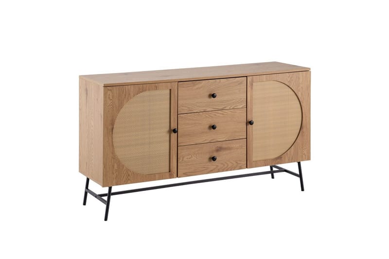 Skjenk Wohnling Foliert sponplate eikelook halvsirkel Rattanflett-utseende 2 dører 3 skuffer Moderne - Møbler - Bord - Avlastningsbord & sidobord - Konsollbord & gangbord