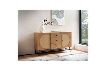 Skjenk Wohnling Foliert sponplate eikelook halvsirkel Rattanflett-utseende 2 dører 3 skuffer Moderne - Møbler - Bord - Avlastningsbord & sidobord - Konsollbord & gangbord