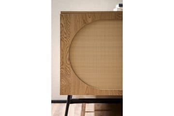 Skjenk Wohnling Foliert sponplate eikelook halvsirkel Rattanflett-utseende 2 dører 3 skuffer Moderne - Møbler - Bord - Avlastningsbord & sidobord - Konsollbord & gangbord