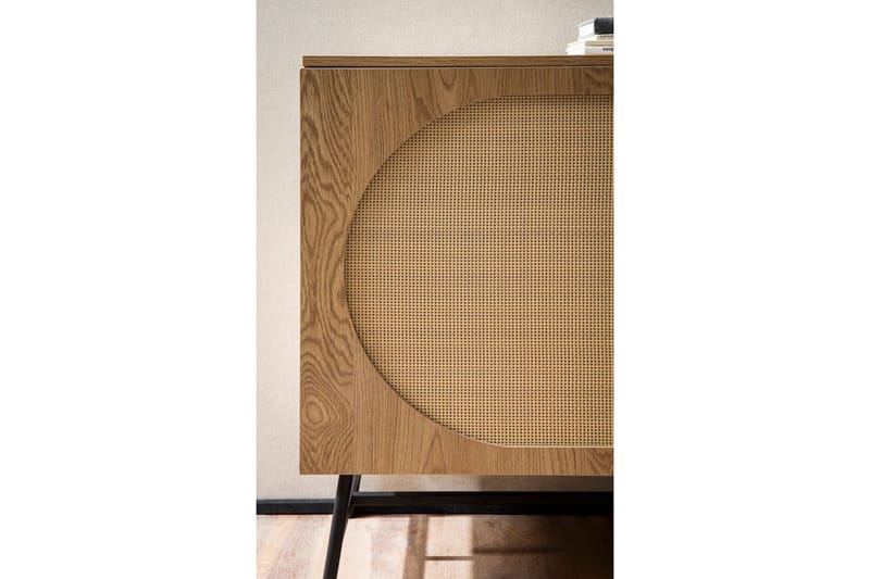 Skjenk Wohnling Foliert sponplate eikelook halvsirkel Rattanflett-utseende 2 dører 3 skuffer Moderne - Møbler - Bord - Avlastningsbord & sidobord - Konsollbord & gangbord