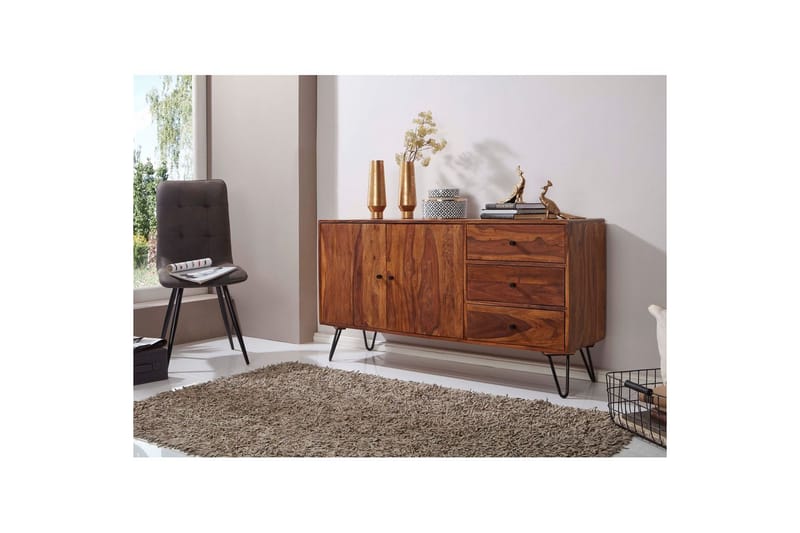 Skjenk Wohnling Heltre 145 cm med 3 skuffer 1 dør Hårnålben Industriell - Møbler - Bord - Avlastningsbord & sidobord - Pidestall & blomsterpidestall