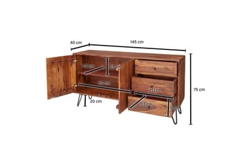 Skjenk Wohnling Heltre 145 cm med 3 skuffer 1 dør Hårnålben Industriell - Møbler - Bord - Avlastningsbord & sidobord - Pidestall & blomsterpidestall