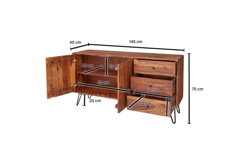 Skjenk Wohnling Heltre 145 cm med 3 skuffer 1 dør Hårnålben Industriell - Møbler - Bord - Avlastningsbord & sidobord - Pidestall & blomsterpidestall
