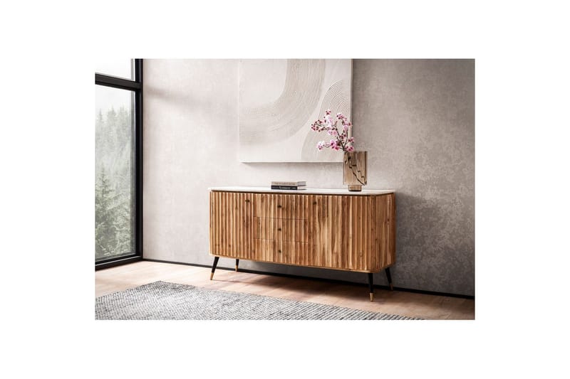 Skjenk Wohnling Heltre Ekte Lønnetre Topp 150 cm 2 Dører 3 Skuffer Moderne - Møbler - Bord - Avlastningsbord & sidobord - Pidestall & blomsterpidestall