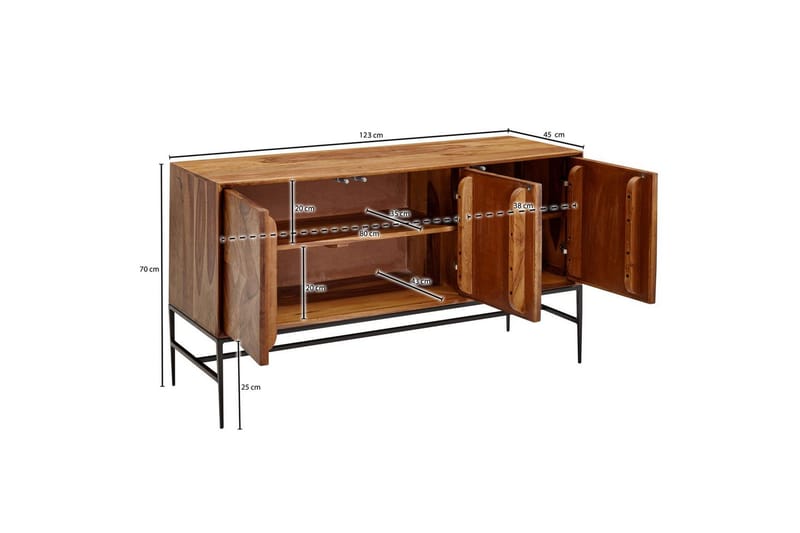 Skjenk Wohnling Heltre trekant optisk inlay 123 cm med 3 dører industriell - Møbler - Bord - Avlastningsbord & sidobord - Konsollbord & gangbord