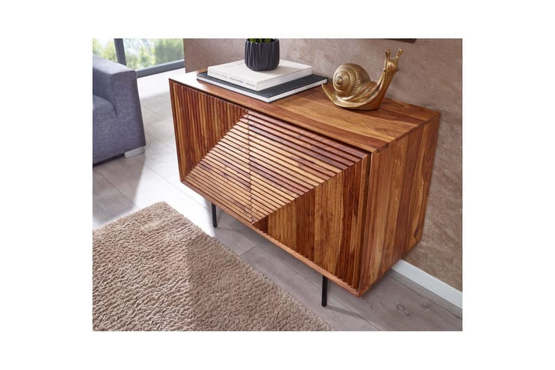 Skjenk Wohnling massivt tre, 3D geometrisk front, push-to-open, industriell loftstil 100 cm - 100 cm - Møbler - Bord - Avlastningsbord & sidobord - Konsollbord & gangbord