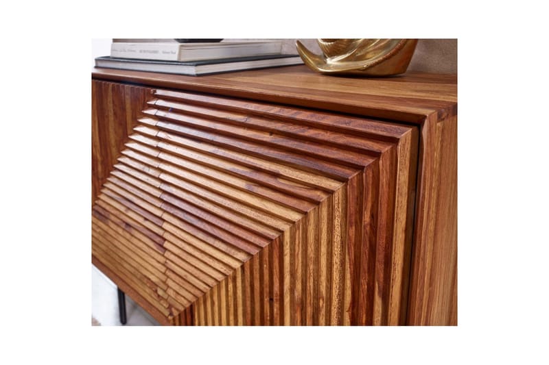 Skjenk Wohnling massivt tre, 3D geometrisk front, push-to-open, industriell loftstil 100 cm - 100 cm - Møbler - Bord - Avlastningsbord & sidobord - Konsollbord & gangbord