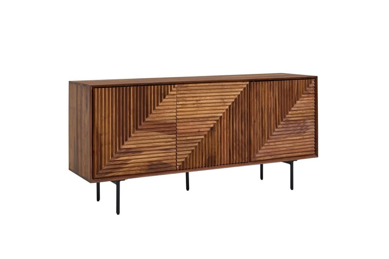 Skjenk Wohnling massivt tre, 3D geometrisk front, push-to-open, industriell loftstil 148 cm - 148 cm - Møbler - Bord - Avlastningsbord & sidobord - Konsollbord & gangbord