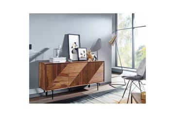 Skjenk Wohnling massivt tre, 3D geometrisk front, push-to-open, industriell loftstil 148 cm - 148 cm - Møbler - Bord - Avlastningsbord & sidobord - Konsollbord & gangbord
