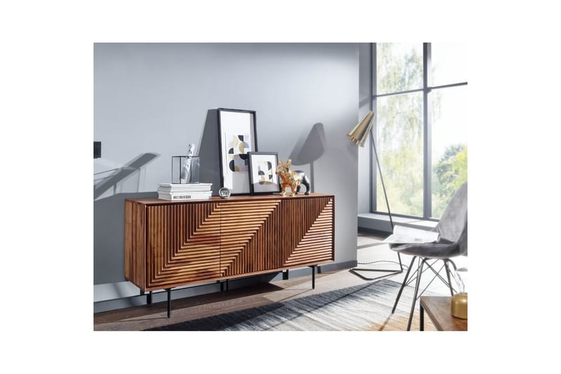 Skjenk Wohnling massivt tre, 3D geometrisk front, push-to-open, industriell loftstil 148 cm - 148 cm - Møbler - Bord - Avlastningsbord & sidobord - Konsollbord & gangbord