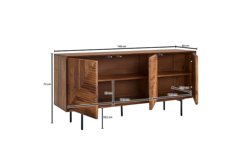 Skjenk Wohnling massivt tre, 3D geometrisk front, push-to-open, industriell loftstil 148 cm - 148 cm - Møbler - Bord - Avlastningsbord & sidobord - Konsollbord & gangbord