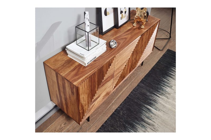 Skjenk Wohnling massivt tre, 3D geometrisk front, push-to-open, industriell loftstil 148 cm - 148 cm - Møbler - Bord - Avlastningsbord & sidobord - Konsollbord & gangbord