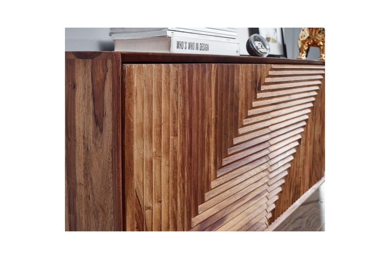 Skjenk Wohnling massivt tre, 3D geometrisk front, push-to-open, industriell loftstil 148 cm - 148 cm - Møbler - Bord - Avlastningsbord & sidobord - Konsollbord & gangbord