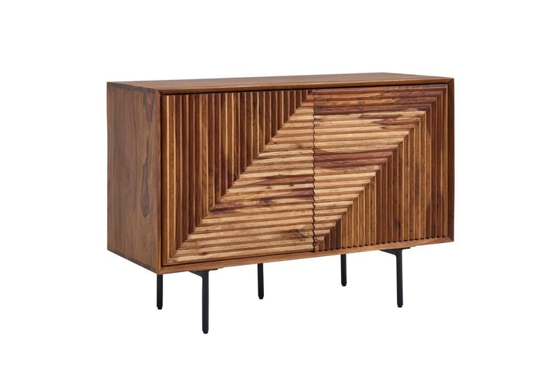 Skjenk Wohnling massivt tre, 3D geometrisk front, push-to-open, industriell loftstil 100 cm - 100 cm - Møbler - Bord - Avlastningsbord & sidobord - Konsollbord & gangbord