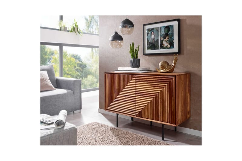 Skjenk Wohnling massivt tre, 3D geometrisk front, push-to-open, industriell loftstil 100 cm - 100 cm - Møbler - Bord - Avlastningsbord & sidobord - Konsollbord & gangbord