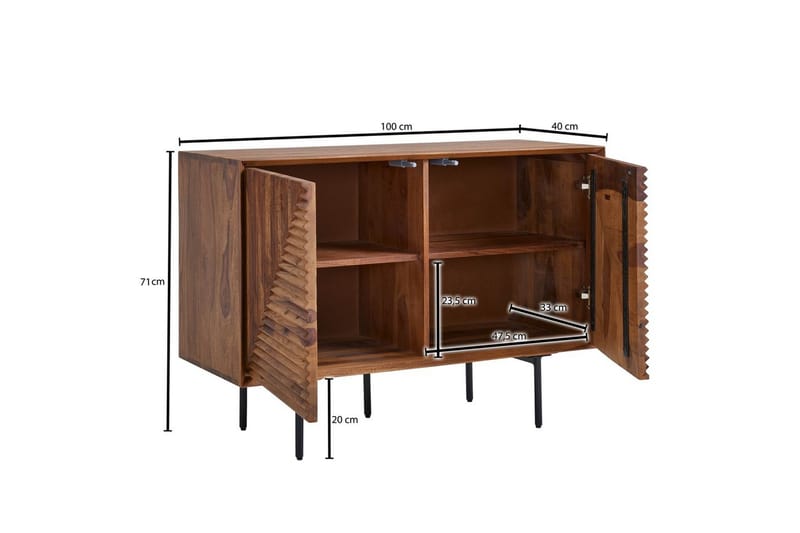 Skjenk Wohnling massivt tre, 3D geometrisk front, push-to-open, industriell loftstil 100 cm - 100 cm - Møbler - Bord - Avlastningsbord & sidobord - Konsollbord & gangbord