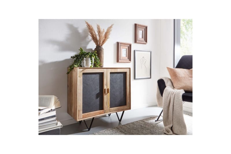 Skjenk Wohnling Massivt tre 80 cm 3D kant steinoptikk front 2 dører moderne - Oppbevaring - Oppbevaringsmøbler - Sideboard & skjenk