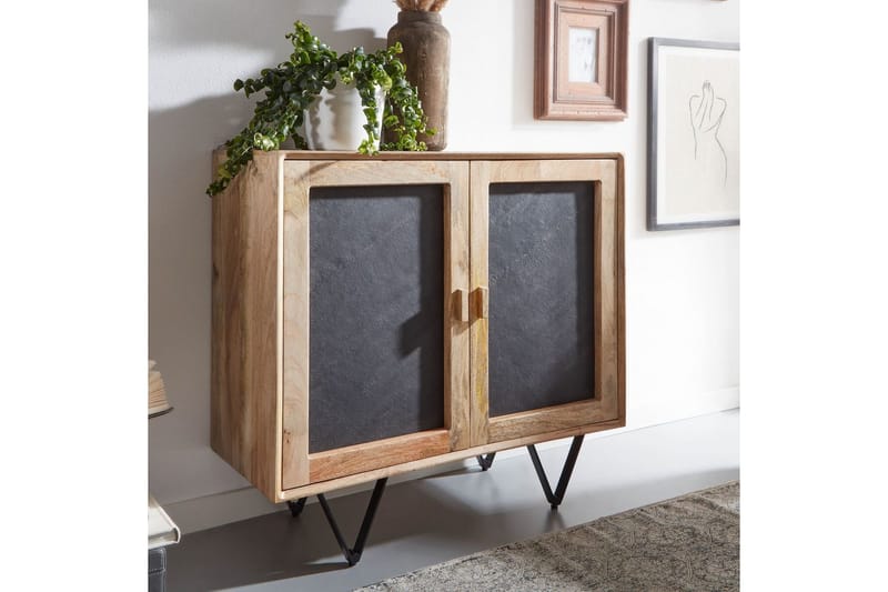 Skjenk Wohnling Massivt tre 80 cm 3D kant steinoptikk front 2 dører moderne - Møbler - Bord - Avlastningsbord & sidobord - Konsollbord & gangbord