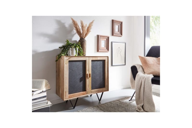 Skjenk Wohnling Massivt tre 80 cm 3D kant steinoptikk front 2 dører moderne - Møbler - Bord - Avlastningsbord & sidobord - Konsollbord & gangbord
