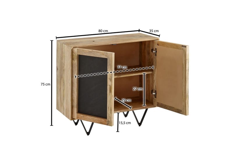 Skjenk Wohnling Massivt tre 80 cm 3D kant steinoptikk front 2 dører moderne - Møbler - Bord - Avlastningsbord & sidobord - Konsollbord & gangbord