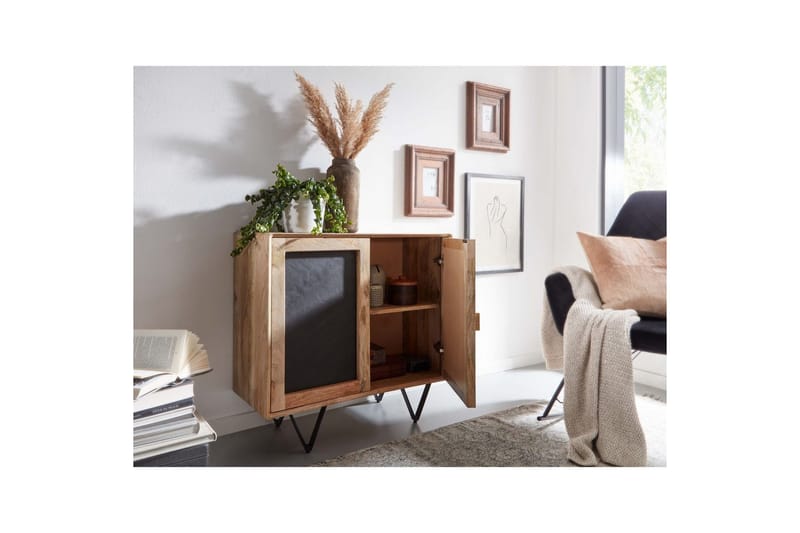 Skjenk Wohnling Massivt tre 80 cm 3D kant steinoptikk front 2 dører moderne - Møbler - Bord - Avlastningsbord & sidobord - Konsollbord & gangbord
