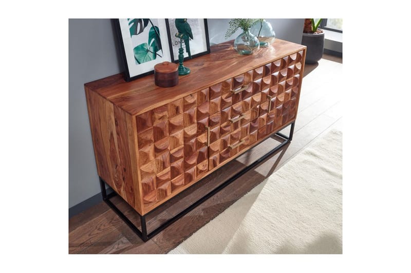 Skjenk Wohnling Massivt treverk design front 145 cm med 2 dører 3 skuffer industriell - Møbler - Bord - Avlastningsbord & sidobord - Konsollbord & gangbord