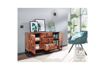 Skjenk Wohnling Massivt treverk design front 145 cm med 2 dører 3 skuffer industriell - Møbler - Bord - Avlastningsbord & sidobord - Konsollbord & gangbord