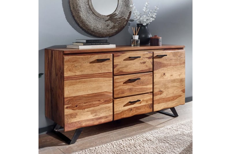 Skjenk Wohnling Massivt treverk trekanter 145 cm med 2 dører 3 skuffer industriell - Møbler - Bord - Avlastningsbord & sidobord - Konsollbord & gangbord