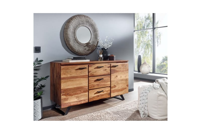 Skjenk Wohnling Massivt treverk trekanter 145 cm med 2 dører 3 skuffer industriell - Møbler - Bord - Avlastningsbord & sidobord - Konsollbord & gangbord