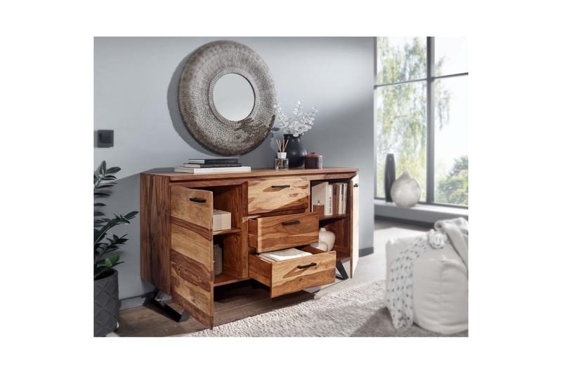 Skjenk Wohnling Massivt treverk trekanter 145 cm med 2 dører 3 skuffer industriell - Møbler - Bord - Avlastningsbord & sidobord - Konsollbord & gangbord