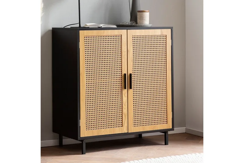 Skjenk Wohnling Melaminbelagt MDF 80 cm 2 dører med flettverk i Wieners stil moderne - Oppbevaring - Oppbevaringsmøbler - Sideboard & skjenk
